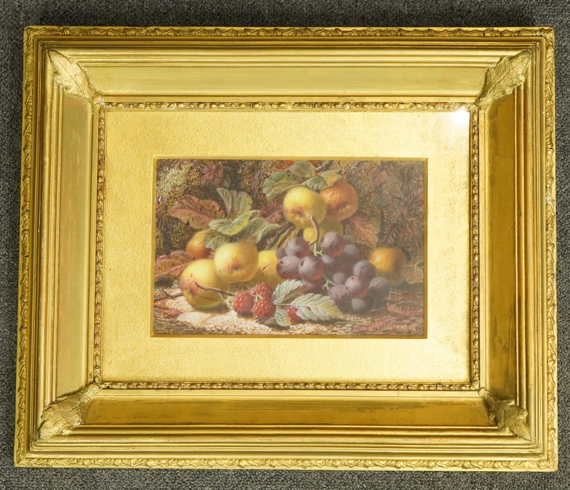 Oliver Clare (British, 1853-1927), Still life of fruit, oil on mill board, 15 x 23cm